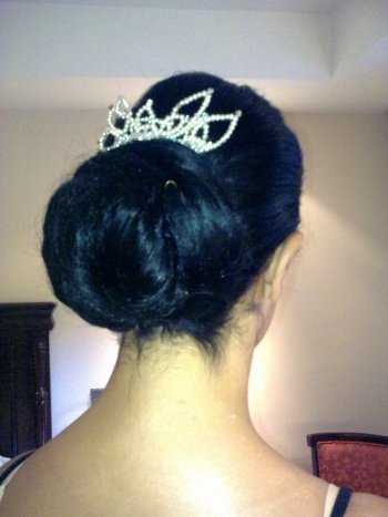 Bridal Hair style Audrey Hepburn with a low chignon using clip in hair extensions